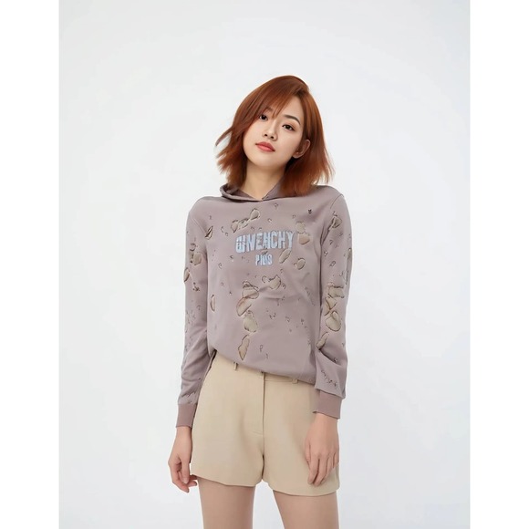 Givenchy Pink Distressed Hoodie Women's Medium Authentic 17S7243651 Designer - Picture 1 of 7
